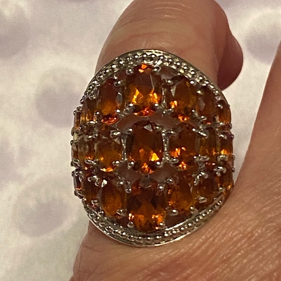 Honey Amber Cluster Victorian Style Sterling Silver Ring - Picture 6 of 8